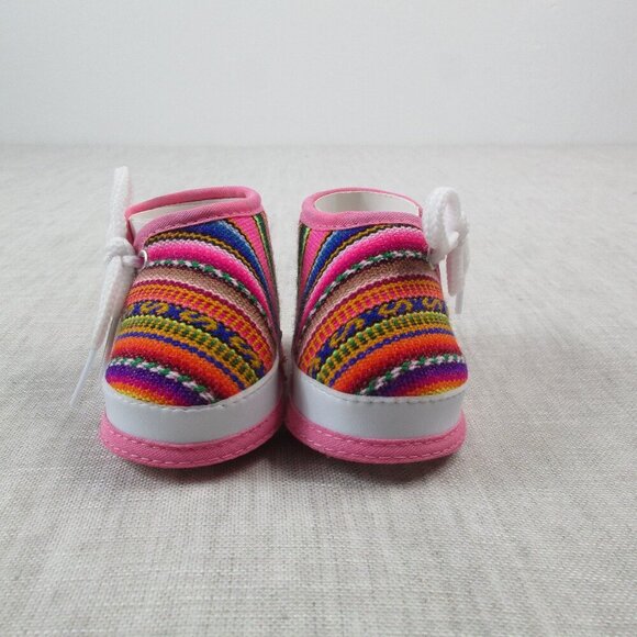 Handmade Crib Booties Baby Shoes Colorful Trim Woven Soft Sole Comfort Knotted - Picture 2 of 6